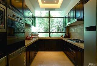 中式风格复式原木色豪华型140平米以上厨房橱柜设计