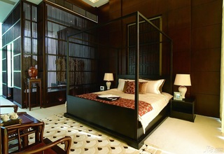 中式风格复式原木色豪华型140平米以上卧室卧室背景墙床图片