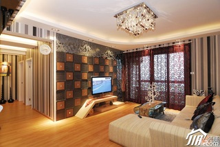 简约风格公寓温馨暖色调富裕型90平米客厅电视背景墙沙发效果图