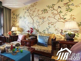 中式风格二居室3万-5万客厅背景墙沙发图片