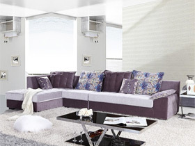 紫色高贵布艺转角沙发