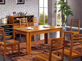 花梨色原木餐桌椅