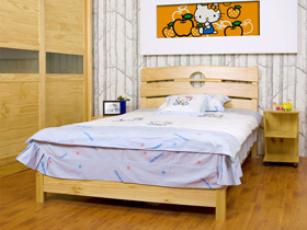 全实木环保平板床 三片圆孔床
