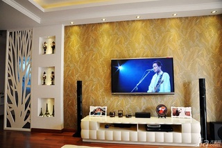 简约风格温馨90平米电视背景墙电视柜婚房平面图