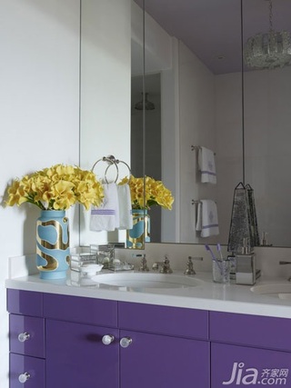 美式风格三室两厅艺术紫色洗手台图片