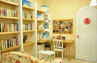 地中海风格小户型小清新蓝色50平米书柜效果图