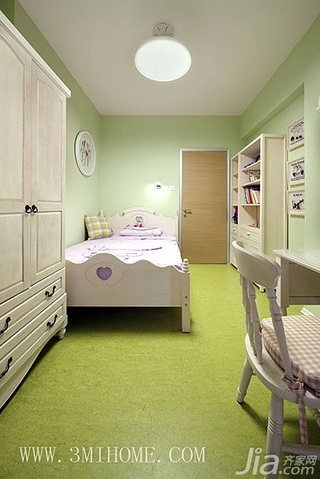 三米设计混搭风格小清新绿色富裕型儿童房效果图