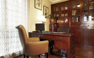 美式风格三居室咖啡色120平米书房装修图片