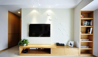 两室一厅小清新原木色80平米电视背景墙设计图纸