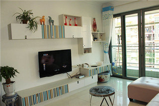 简约风格二居室舒适80平米电视背景墙电视柜效果图