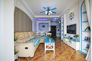 地中海风格一居室小清新蓝色客厅设计图纸