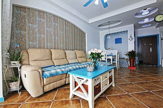 地中海风格一居室小清新蓝色客厅沙发沙发背景墙装修效果图