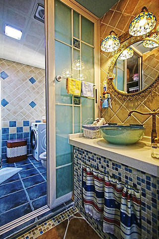 地中海风格一居室小清新蓝色卫生间装潢