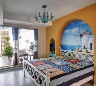 地中海风格复式小清新蓝色卧室卧室背景墙装修效果图