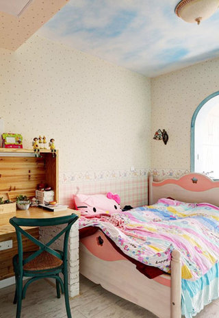 地中海风格复式小清新蓝色儿童房儿童床图片