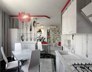 现代简约风格单身公寓时尚开放式厨房效果图