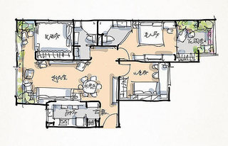 混搭风格三居室小清新100平米设计图