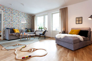 现代简约风格三室一厅舒适暖色调客厅沙发图片
