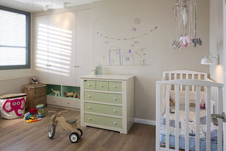 现代简约风格公寓古典白色婴儿房婴儿床效果图