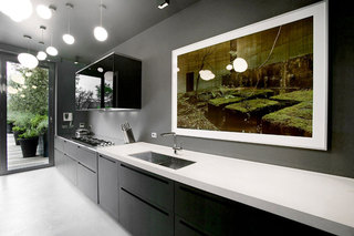 混搭风格简洁60平米开放式厨房灯光效果图