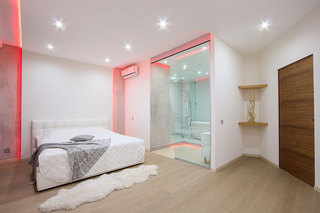 现代简约风格一居室舒适冷色调120平米卧室灯光效果图
