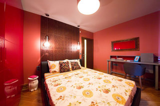 现代简约风格公寓艺术红色卧室卧室背景墙效果图