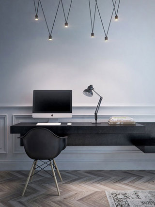 现代简约风格公寓艺术黑白开放式书房书桌效果图