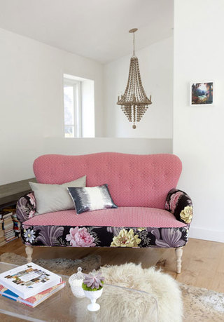 现代简约风格民族风粉色布艺沙发图片