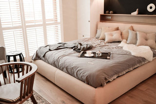 现代简约风格公寓小清新黑白100平米卧室卧室背景墙床效果图