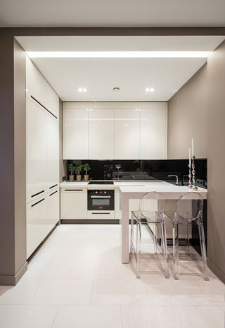 现代简约风格艺术白色60平米整体厨房设计图纸