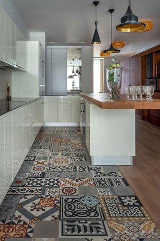 现代简约风格公寓舒适白色140平米以上厨房厨房吧台设计