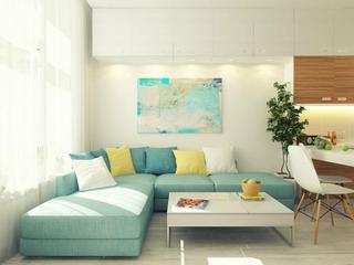 现代简约风格小清新蓝色布艺沙发图片