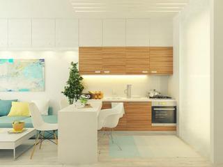 现代简约风格小清新蓝色开放式厨房装潢