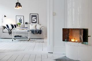北欧风格公寓实用黑白壁炉效果图