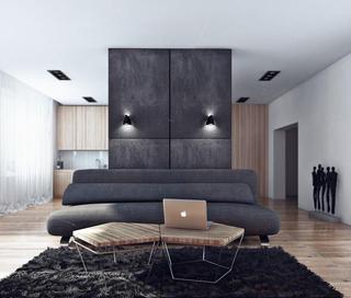现代简约风格单身公寓古典灰色客厅沙发图片