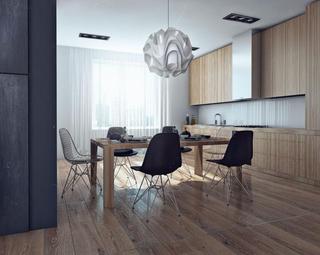 现代简约风格单身公寓简洁原木色餐厅餐厅灯效果图