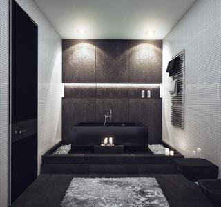 现代简约风格单身公寓古典黑白卫浴间瓷砖设计图纸