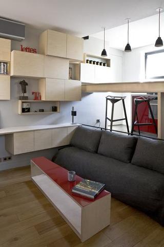 现代简约风格小户型红色客厅沙发装潢
