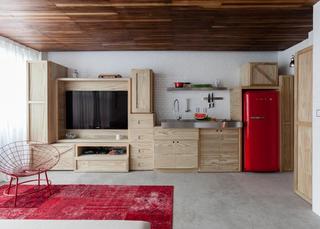 现代简约风格时尚红色开放式厨房设计图