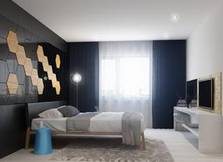 现代简约风格公寓简洁原木色卧室背景墙设计