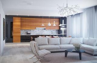 现代简约风格公寓原木色客厅灯具设计