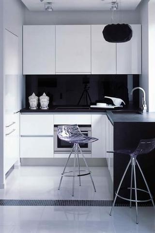 现代简约风格白领公寓时尚白色开放式厨房效果图