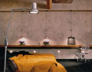 loft风格公寓艺术黄色卧室卧室背景墙装修效果图