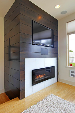 欧式风格客厅三层别墅及舒适砖砌真火壁炉设计图图片