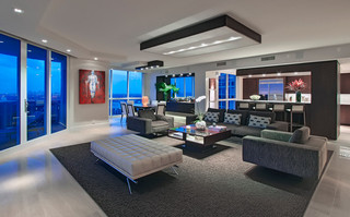 现代简约风格厨房3层别墅奢华三人沙发效果图
