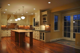 现代美式风格一层别墅简洁卧室半开放式厨房设计图纸