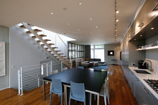 美式风格客厅三层别墅及现代简洁开放式厨房客厅装修图片