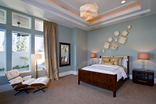 宜家风格三层连体别墅温馨蓝色卧室效果图
