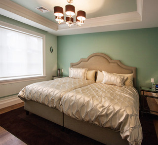 美式风格客厅三层平顶别墅卧室温馨绿色橱柜装修图片