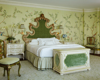 地中海风格卧室2层别墅浪漫婚房布置绿色橱柜装修效果图